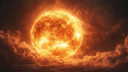 Obraz premium The Sun in stylized 3D style with bold forms, vivid colors, and a dynamic, realistic solar appearance.