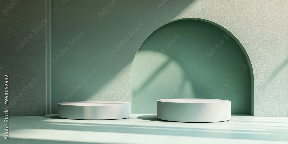 Poster Minimal Background Featuring Two Podiums for Product Display