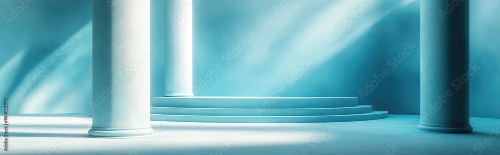 Poster turquoise abstract background featuring vintage column platforms and a wall ideal backdrop design fo