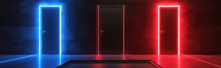 Business opportunity concept with diverse doors on podiums 3D rendering