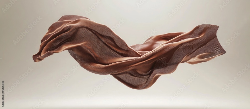 Aufkleber Elegant floating brown textile in mid air dynamic abstract cloth display background 3D rendering of fabric in motion