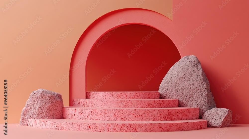 Aufkleber Abstract geometric background featuring stone and rock shapes ideal for a minimalist podium display or showcase 3D rendering