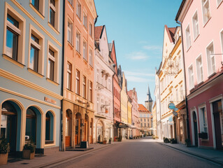 Naklejka premium Charming European Town Street on a Sunny Day