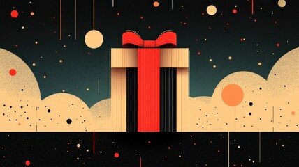 Gift illustrated in flat design style with bold shapes, clean lines, and a minimalist approach to ribbons and packaging.