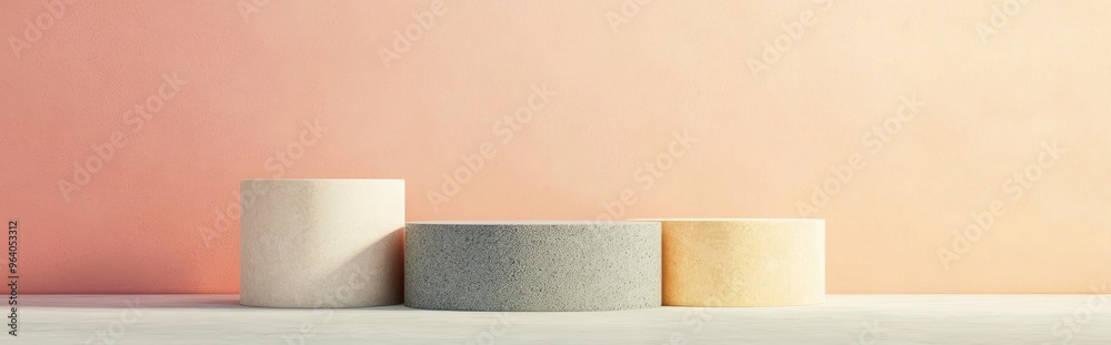 Poster Product podium on a pastel background featuring 3D elements Abstract minimal geometric design Theme for studio display platform Exhibition and marketing presentation stage 3D rendering