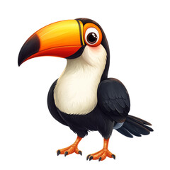 Naklejka premium Colorful cartoon toucan standing on its feet, cut out transparent