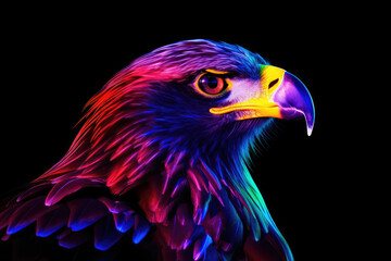 Vibrant Color Spectrum Eagle Portrait on Black
