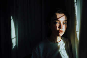 Girl in Shadows with Soft Window Light