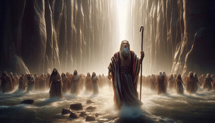 Moïse guidant le peuple juif lors de l’exode des hébreux  à la sortie d’Égypte, illustre et symbolise l'émancipation de l’esclavage, libérés par Moïse, selon le récit biblique   