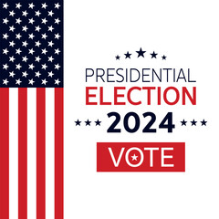 USA 2024 Presidential Election background with American flag colors design. Election event banner, card, poster, template, voting communication, background. Vote day, November 5. Vector illustration.