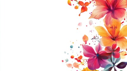 Obraz premium Colorful floral corner design featuring dynamic flowers in various shapes, placed on a clean white background for an elegant accent