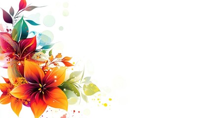 Obraz premium Colorful floral corner design featuring dynamic flowers in various shapes, placed on a clean white background for an elegant accent