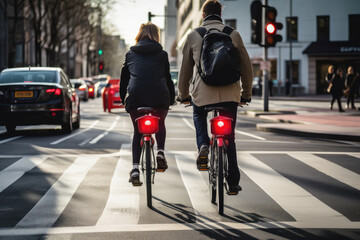 Naklejka premium Urban Cyclists on a City Street at Sunset