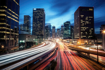 Fototapeta premium Bustling City Nightlife with Illuminated Traffic Trails