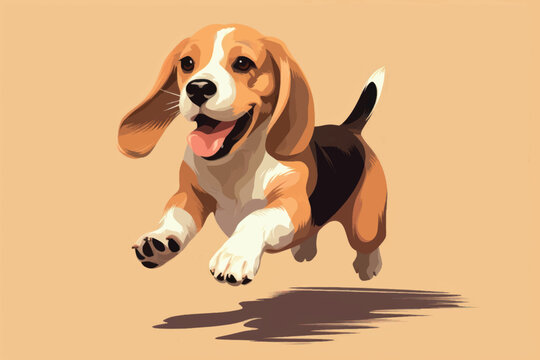 Happy beagle puppy running joyfully