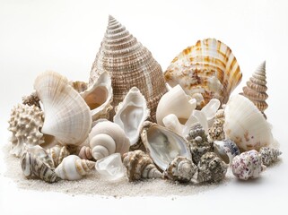 Obraz premium seashells and pebbles on white sand