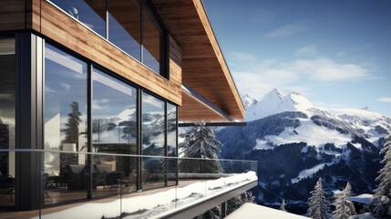 Obraz premium Luxury Mountain Home with a Stunning Snowy View