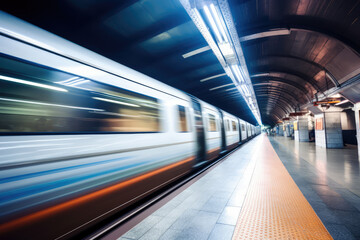 High-Speed Train Passing Through Modern Subway Station