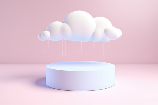 Dreamy Clouds and Pedestal on a Pink Backdrop
