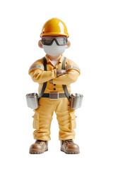 3D model of a construction worker, posed confidently on a clean white surface.