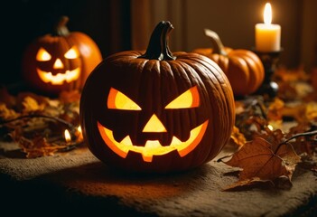 Halloween day background with pumpkin and candles.Illustration for banners, posters, greetings and Halloween celebrations.