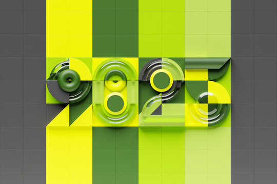 2025 new year card with 3d realistic year number on colorful  background. 3D illustration. Volumetric figures 2025 at an angle, space for text for New Year's greetings, New Year's corporate banner