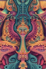 Obraz premium Abstract wallpaper featuring intricate fractal art ideal for creative design Suitable for desktop backgrounds posters booklets and psychedelic clothing prints