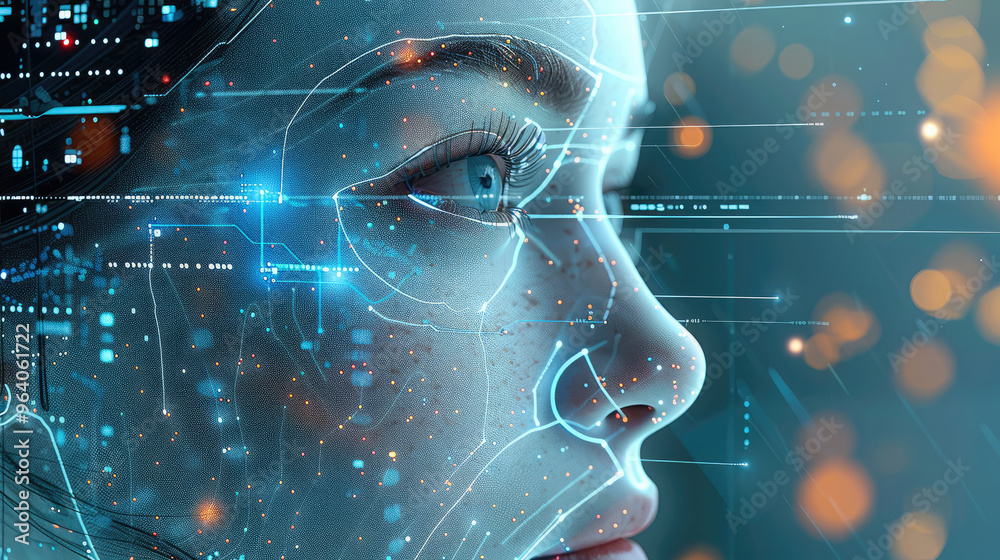 Aufkleber fusion of artificial intelligence and humanity, complex business diagrams, advanced data visualizati