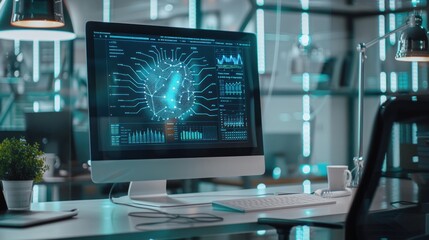 Fototapeta premium Computer screenshot showing deep learning algorithm code. With AI data analysis graphs