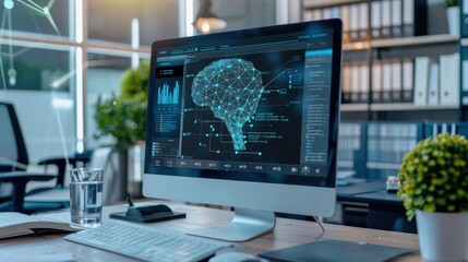 Fototapeta premium Computer screenshot showing deep learning algorithm code. With AI data analysis graphs