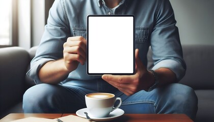 Naklejka premium Blank Tablet Mockup in Person's Hand