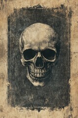 Ace of Wands tarot card featuring a skull against a vintage backdrop Enigmatic artwork combining mystical gothic and occult themes suited for Halloween