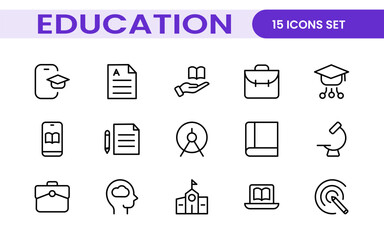 Education line icons collection. Big UI icon set in a flat design. Thin outline icons pack. Thin line icons set of academic subjects and education. Outline symbol collection.