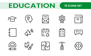 Education line icons collection. Big UI icon set in a flat design. Thin outline icons pack. Thin line icons set of academic subjects and education. Outline symbol collection.