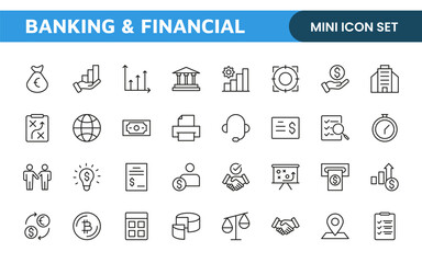 Banking and Financial Solutions Icons: A Professional Set for Financial Services, Banking Interfaces, Investment Tracking, Economic Planning, and Budgeting