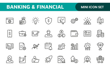 Banking and Financial Solutions Icons: A Professional Set for Financial Services, Banking Interfaces, Investment Tracking, Economic Planning, and Budgeting