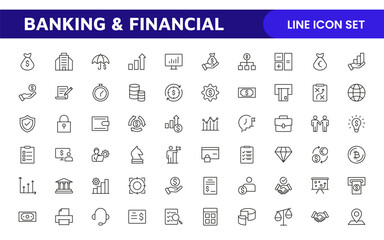 Banking and Financial Solutions Icons: A Professional Set for Financial Services, Banking Interfaces, Investment Tracking, Economic Planning, and Budgeting