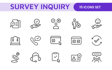 Survey feedback, testimonial, customer thin line icons. For website marketing design, logo, app, template, ui, etc.