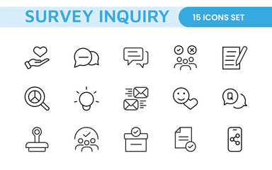 Survey feedback, testimonial, customer thin line icons. For website marketing design, logo, app, template, ui, etc.