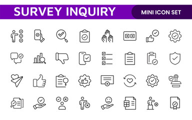 Survey feedback, testimonial, customer thin line icons. For website marketing design, logo, app, template, ui, etc.