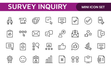Survey feedback, testimonial, customer thin line icons. For website marketing design, logo, app, template, ui, etc.