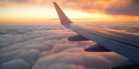 Obraz premium Airplane wings. Wings close-up. Dream cloud landscape.