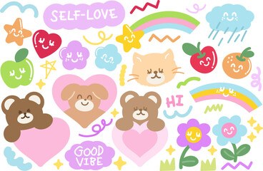 Obraz premium Teddy bear, cat, puppy, flower, star, heart, apple, orange, rainbow for cartoon character, card print, animal lover, zoo, souvenir shop, cute patch, print, standee, toy, doll, pet shop, fruit, sticker