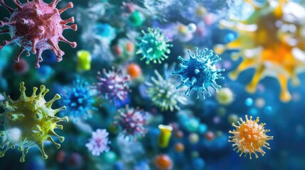 Obraz premium A microscopic examination of the bacteria in our gut 3D render of a medical with virus cells bacteria