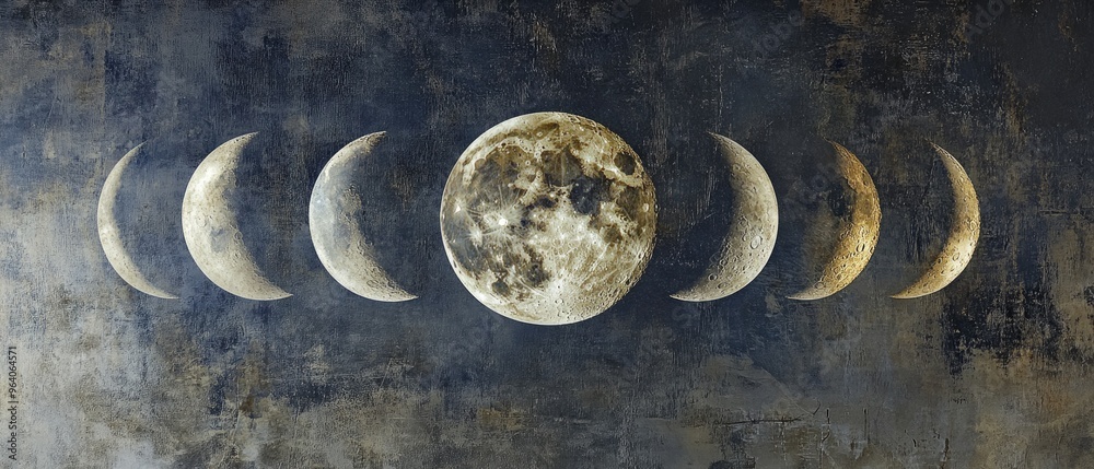 Wall mural abstract illustration depicting various phases of the moon against a textured background