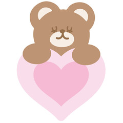 Teddy bear sleeping face with pink heart for cartoon character, mascot, animal, zoo, souvenir shop, cute patch, brooch, pin, shirt print, kid doll, toy, good night sticker, love sign, Valentine's day