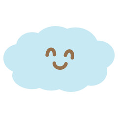 Illustration of happy blue cloud for season, weather, temperature, cartoon character, comic, mascot, happy emoji, cute patches, brooch, shirt print, plush toy, kid doll, sticker, sky, spring, summer