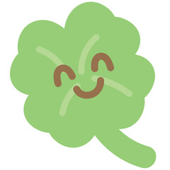 Illustration of green clover leaf for cartoon character, comic, mascot, lucky icon, logo design, cute patches, print, brooch, pin, fashion, accessory, merchandise, mockup, sticker, happy emoji, charm