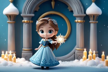 Cute little 3D doll in children's cartoon style, animated fantasy. Artistic background. Artistic illustration. Cartoon stylized illustrated art.