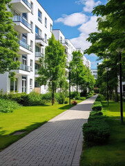 Fototapeta premium Modern Residential Apartment Complex with Greenery